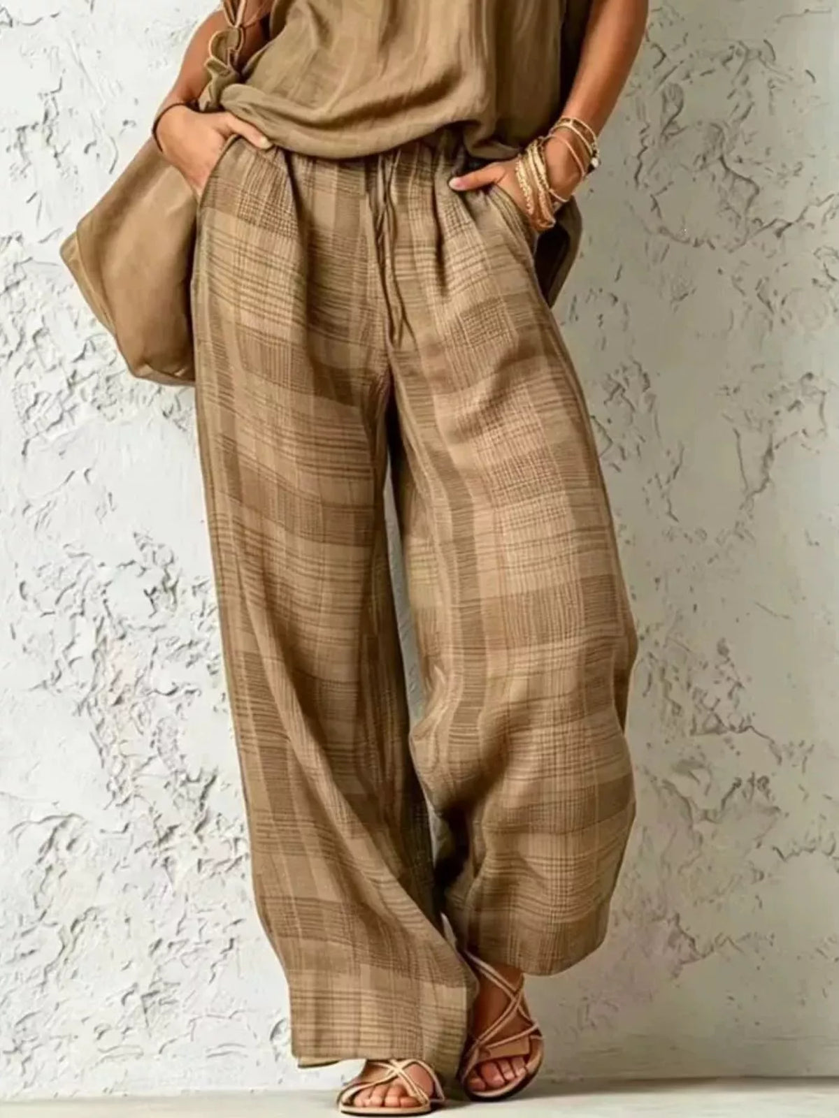 Plaid Wide-leg Two-piece Set (7)