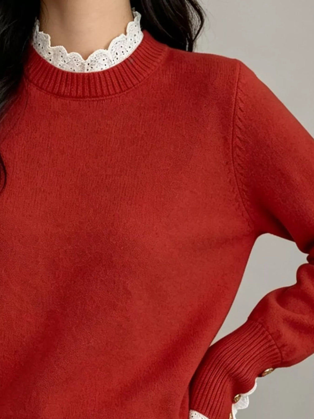 Lace Trim Mock Neck Sweater (6)