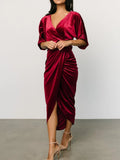 Ruched Surplice Half Sleeve Dress