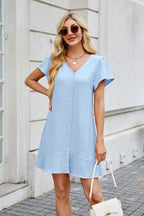 Tied Button Up Short Sleeve Mini Shirt Dress (6)