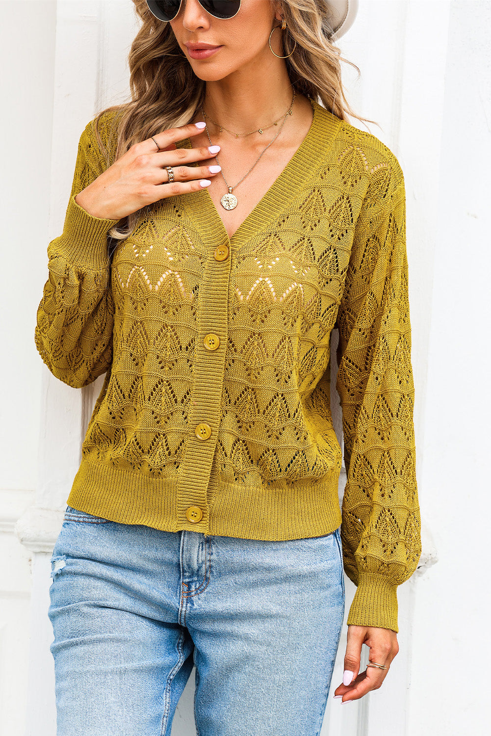 Openwork V-neck Cardigan (7)