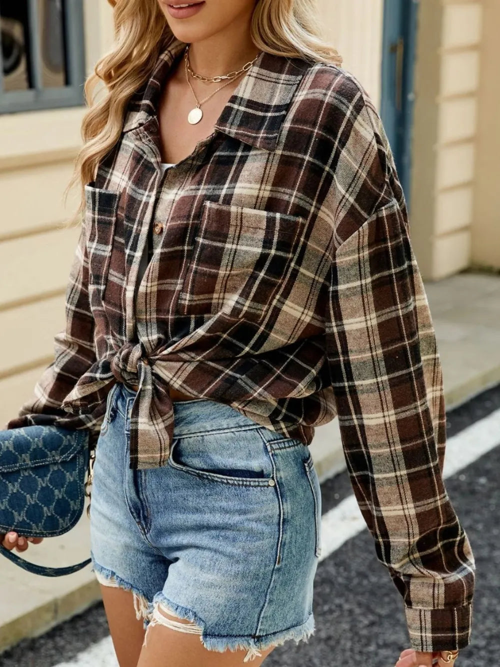 Plaid Collared Neck Long Sleeve Shirt (14)