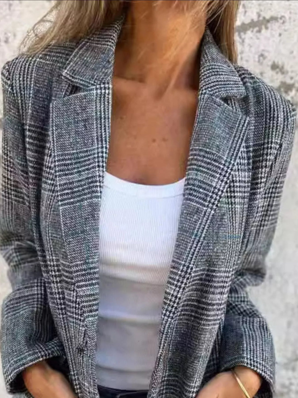 Full Size Plaid Single-breasted Long Sleeve Blazer Plus (2)