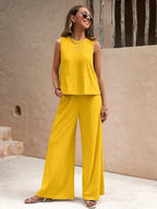 Round Neck Sleeveless Top Wide Leg Pants Set (9)