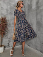 Printed Short Sleeve Midi Dress (17)