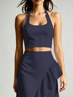 Halter Neck Crop Top High-low Maxi Skirt Two-piece Set (5)