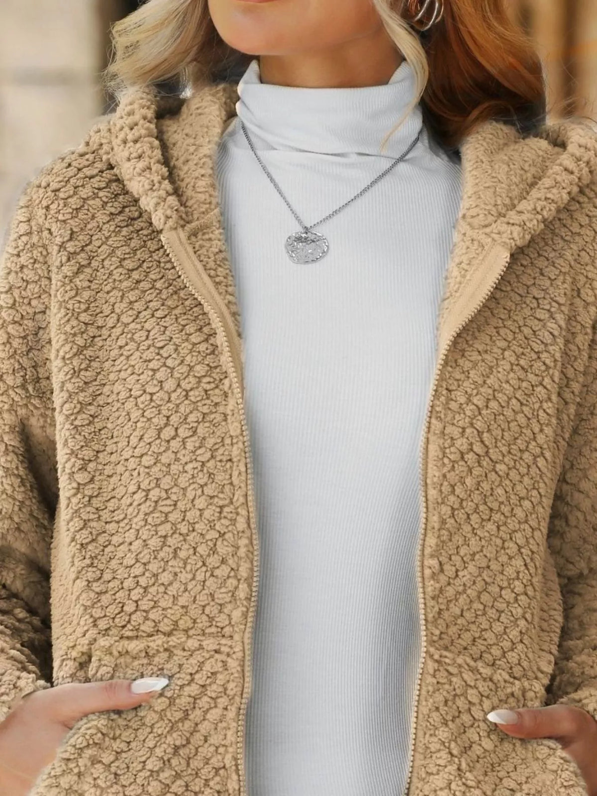 Textured Knit Zip-up Hooded Outerwear (11)