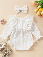 Children's Ruffled Long Sleeve One-piece Bodysuit Headband (4)