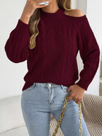 Cold Shoulder Cable Knit Sweater (18)