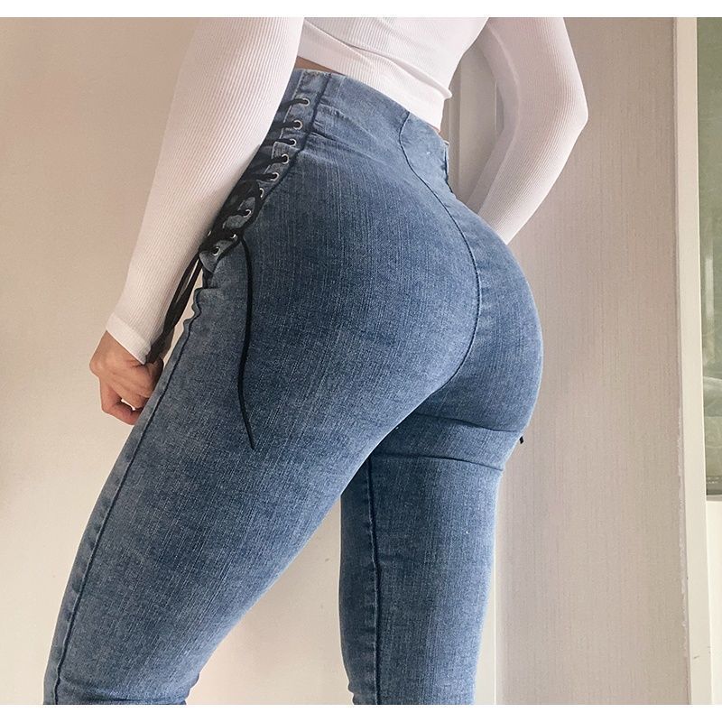 Cross Lace-up Waist-controlled Jeans on Both Sides photo 9