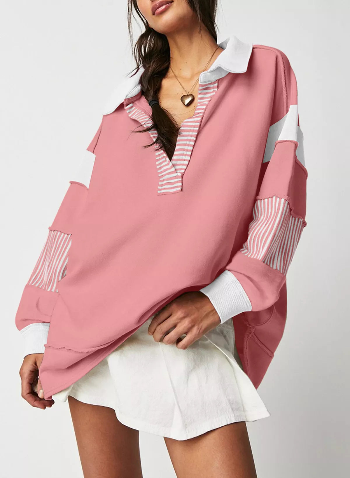 Block Striped Johnny Collar Sweatshirt (19)
