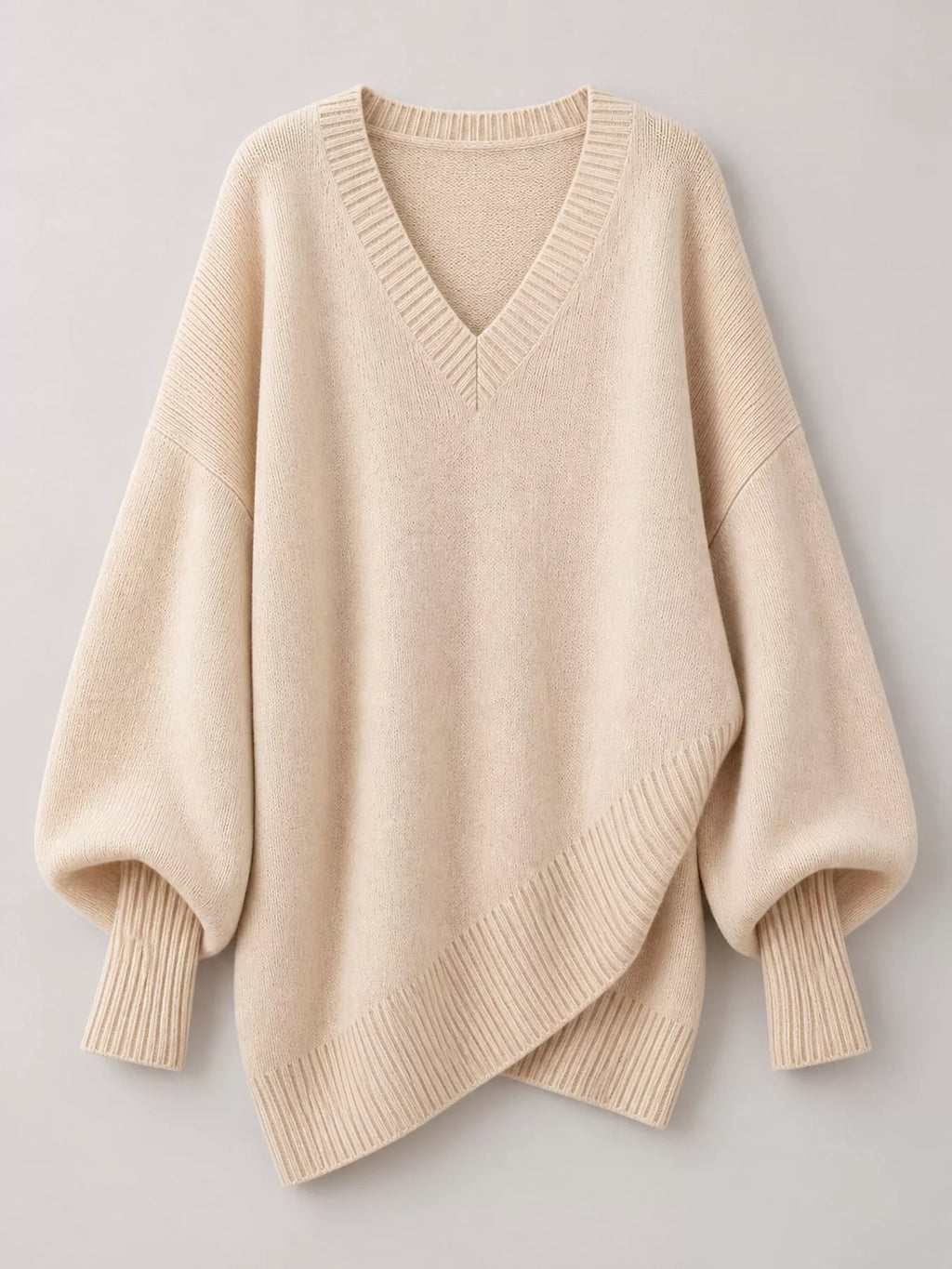 Full Size V-neck Oversized Batwing Sleeve Sweater Plus (14)