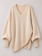 Full Size V-neck Oversized Batwing Sleeve Sweater Plus (14)