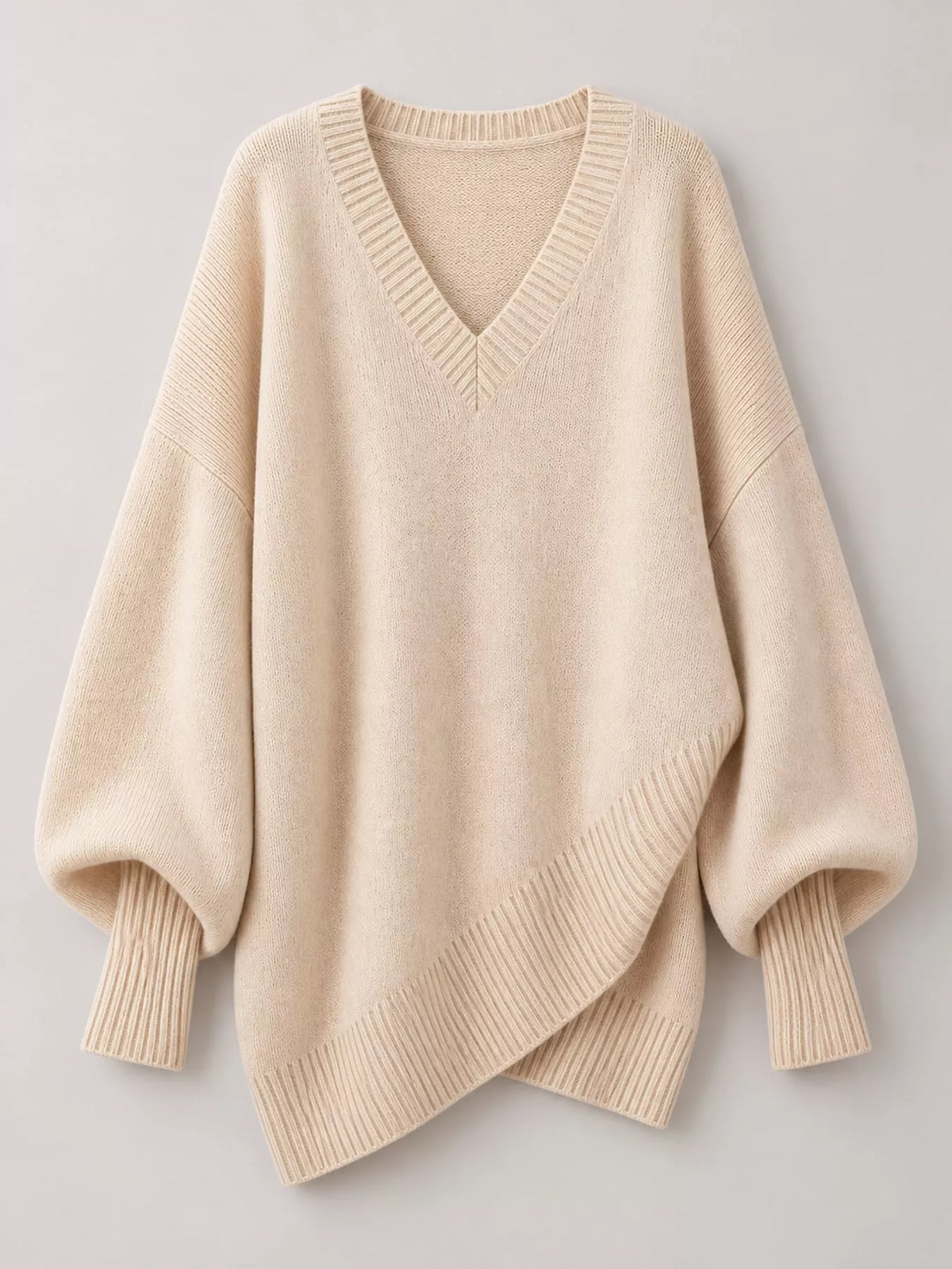 Full Size V-neck Oversized Batwing Sleeve Sweater Plus (14)