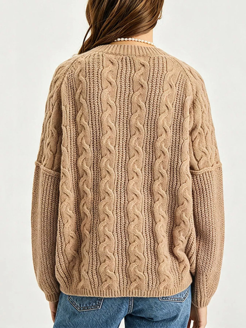 Cable-knit Dropped Shoulder Sweater (6)