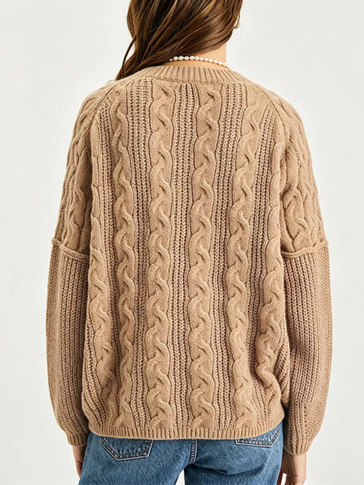 Cable-knit Dropped Shoulder Sweater (6)