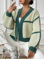 Color-block Ribbed Knit Open-front Cropped Cardigan (11)