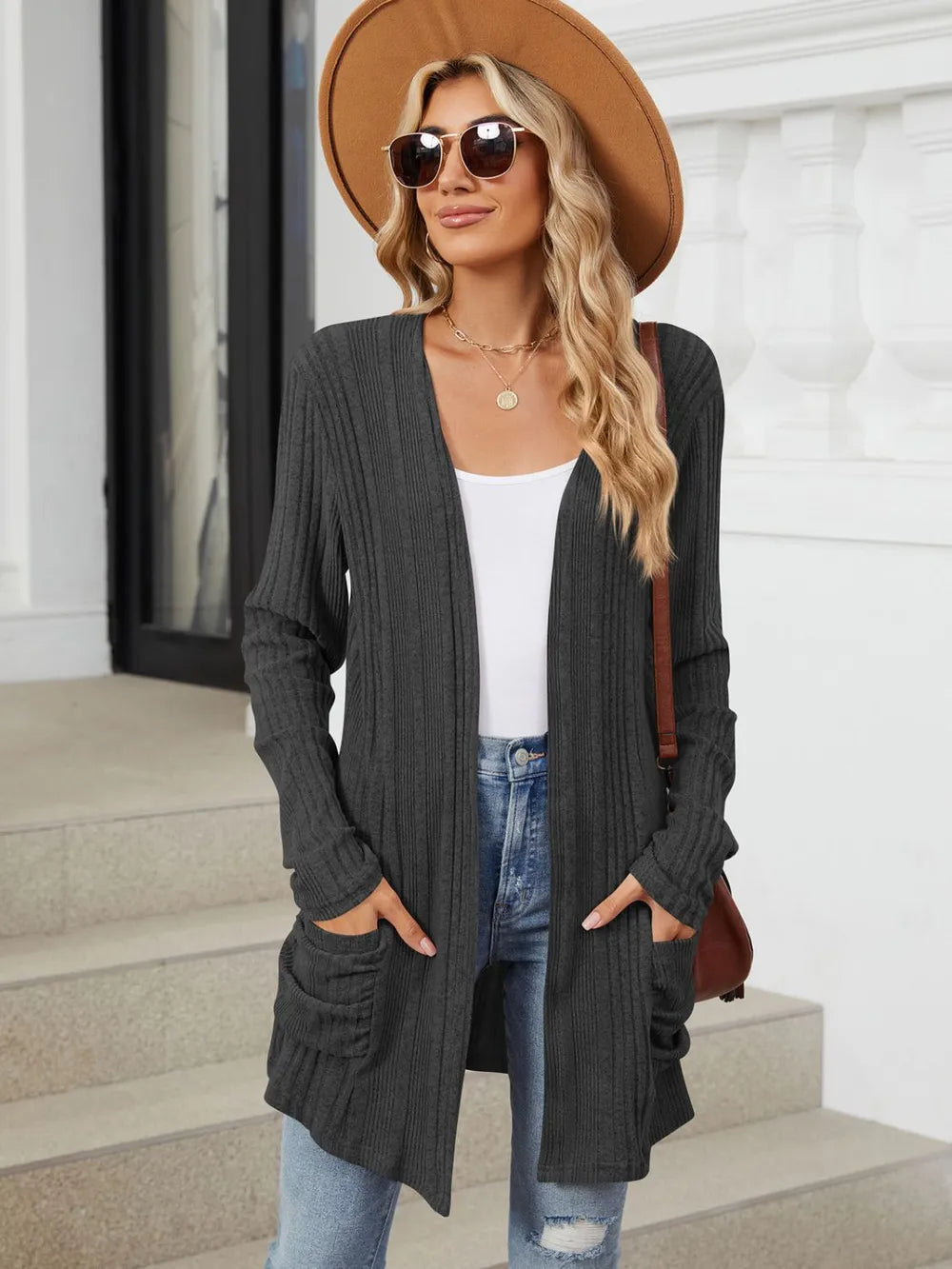 Pocketed Open Front Long Sleeve Cardigan (18)