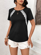 Lace Trim Contrast Waffle-knit Top (4)