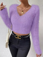 Fluffy Knit V-neck Sweater (13)