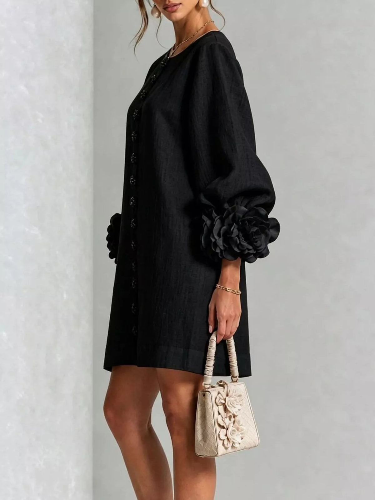 3d Floral 3/4 Sleeve Mini Dress (5)