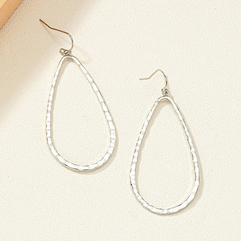 Metal Water Drop Hollow Stud Earrings Simple Pattern photo 2