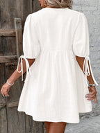 V-neck Tie-front Mini Dress Puff Sleeves (8)
