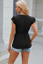 Eyelet Notched Cap Sleeve Blouse (2)