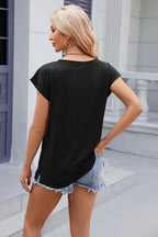 Pocketed Heathered Cap Sleeve T-shirt (2)