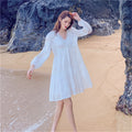 Pleated V-neck Dress variant CJNSSYLY09672-White-M|CJNSSYLY09672-White-L|CJNSSYLY09672-White-S