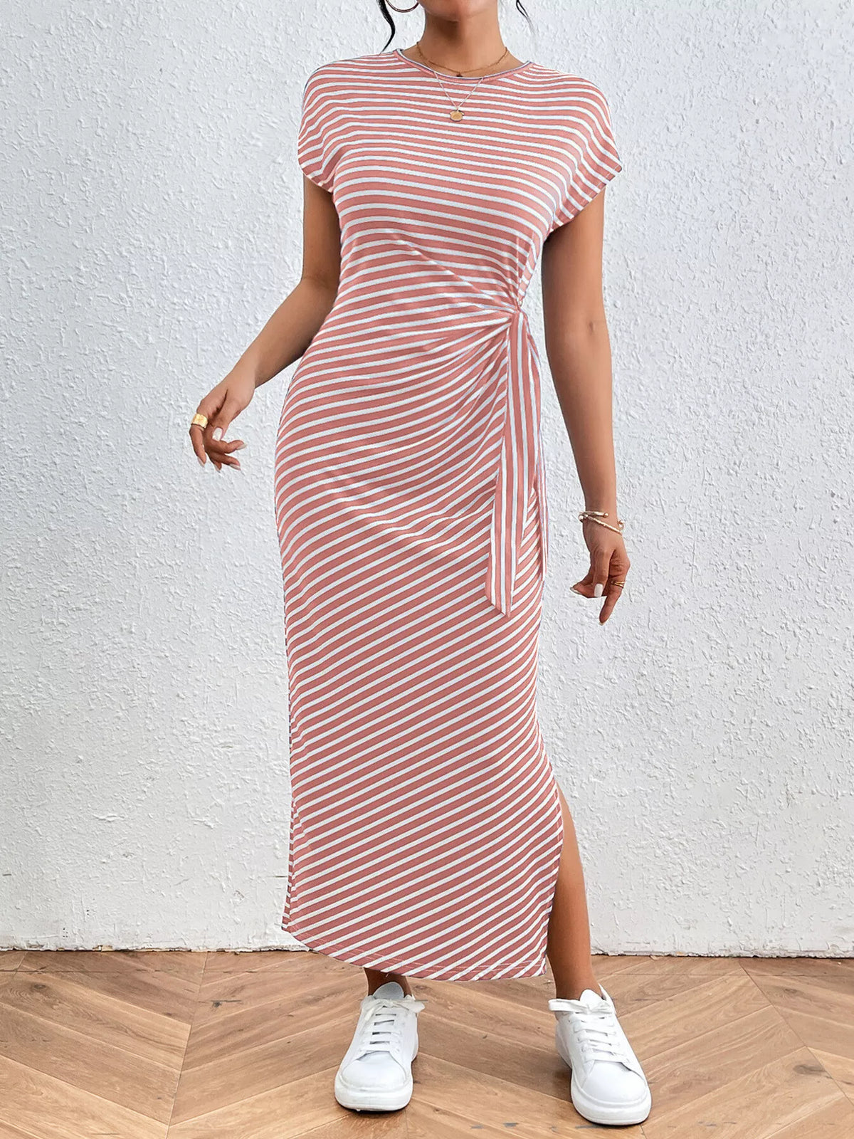 Striped Tie-waist Midi Dress (8)