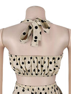 Polka Dot Halter Neck Cami Fringe Trim Pants Set (4)