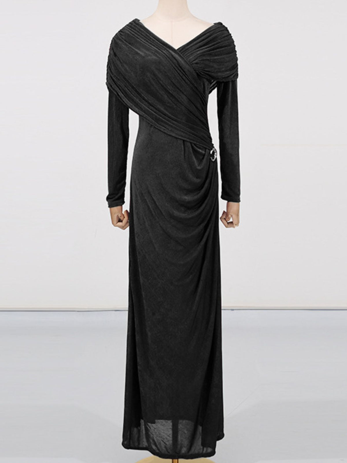 Ruched Draped Long Sleeve Maxi Dress (5)