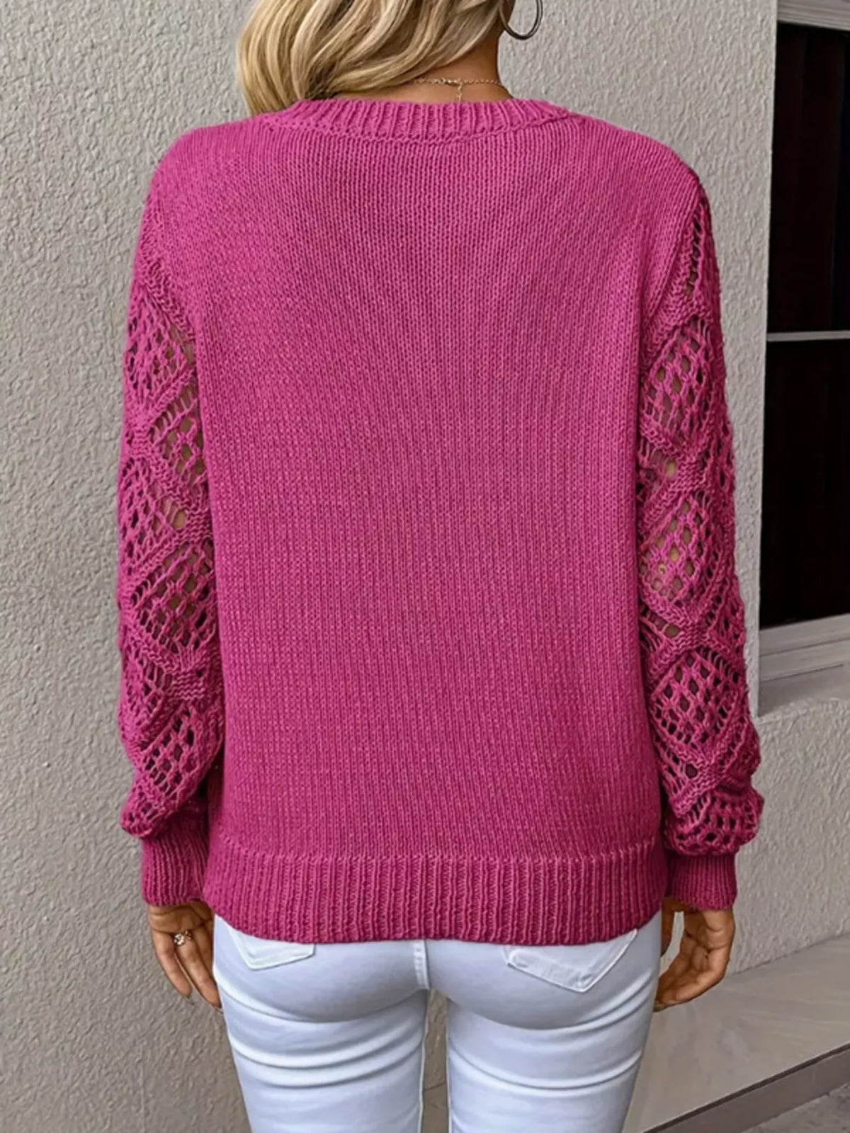 V-neck Hollow-out Sleeve Knit Sweater (8)