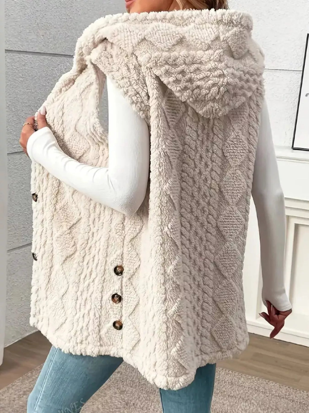 Hooded Button-up Sherpa Vest Coat (2)