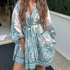 Elegant V-neck Loose Lace-up Casual Dress photo 2