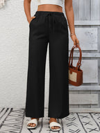 Drawstring High Waist Wide Leg Pants (19)