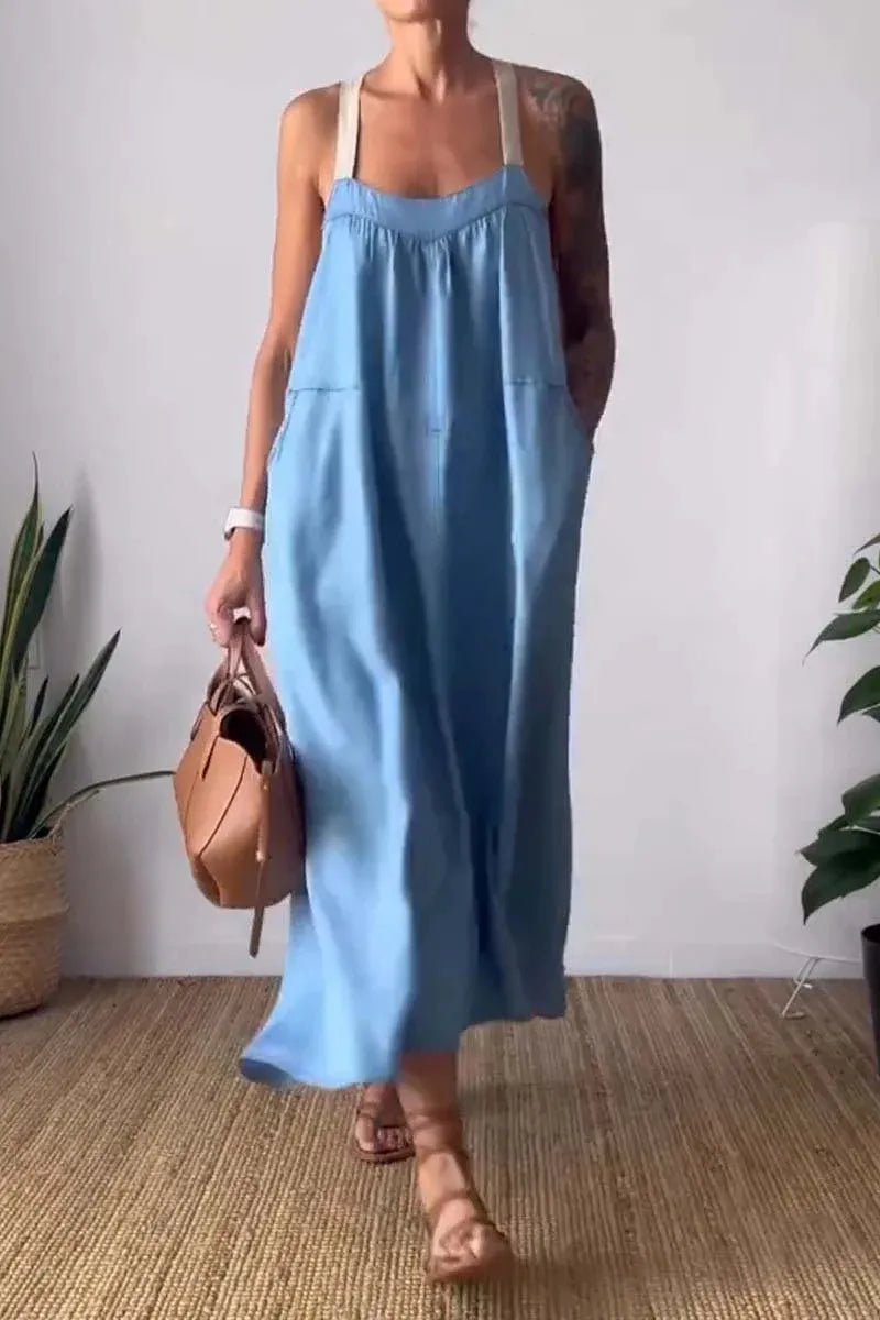Full Size Ruched Cami Maxi Dress Pockets Plus (6)