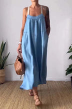 Full Size Ruched Cami Maxi Dress Pockets Plus (6)