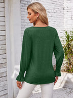 Smocked V-neck Long Sleeve Blouse (21)