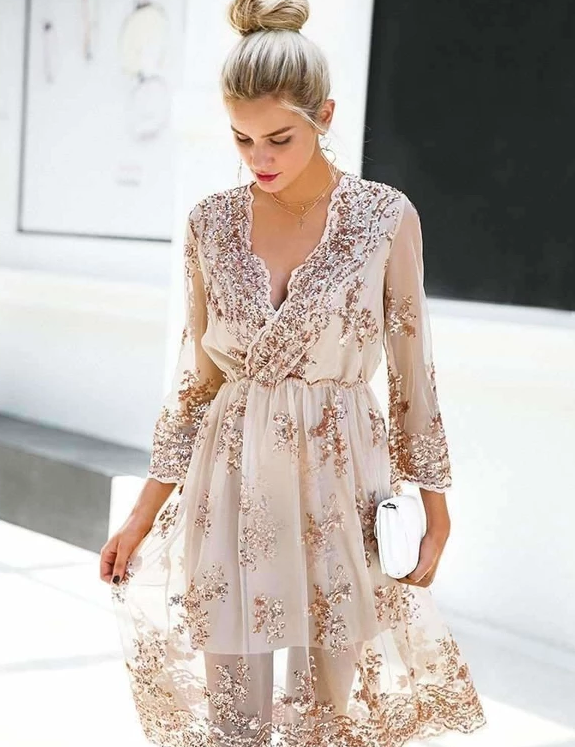V-neck Sequined Dress photo 1