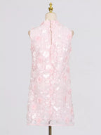 Floral Applique High Neck Sleeveless Mini Dress (14)