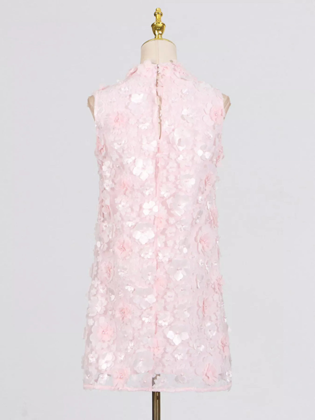 Floral Applique High Neck Sleeveless Mini Dress (14)