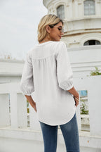 Swiss Dot Notched Neck Three-quarter Sleeve Blouse (32)