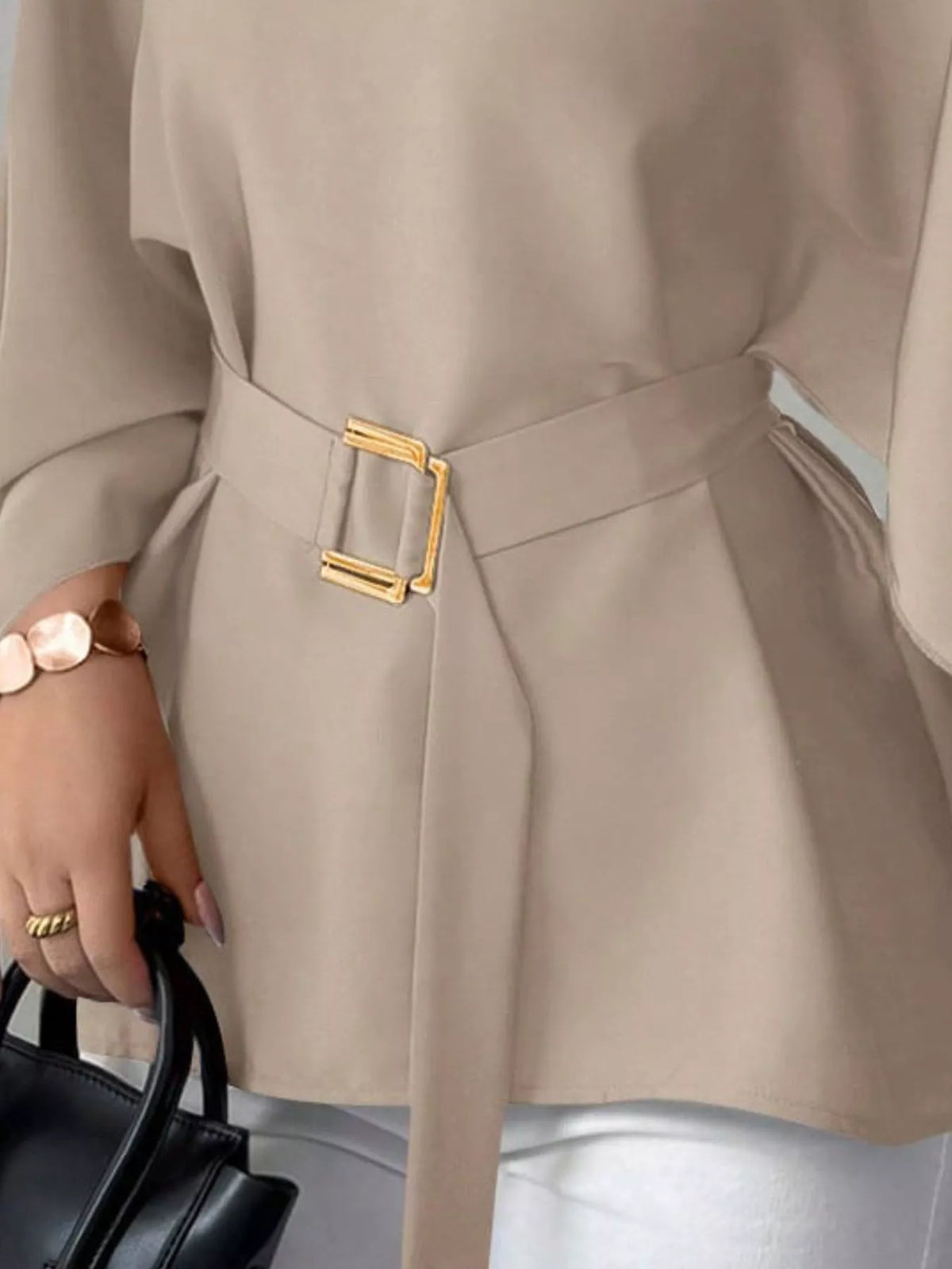 Round Neck Belt Batwing Sleeve Blouse (24)