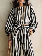 Striped Long Sleeve Top Pants Two-piece Set (5)