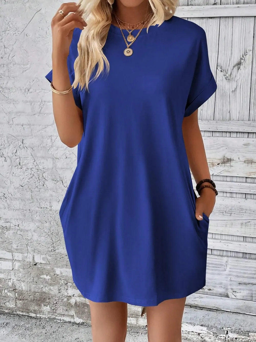 Round Neck Short Sleeve Mini Dress (22)