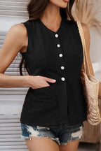 Button Down V-neck Sleeveless Top (7)