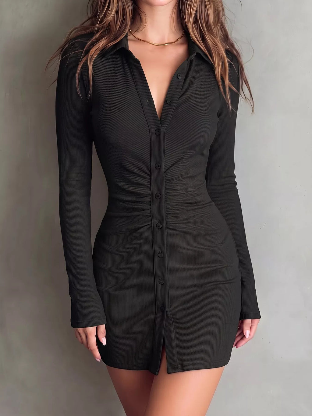 Button-down Bodycon Mini Dress (2)