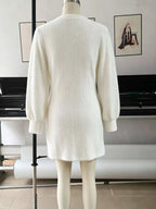 Fuzzy V-neck Long Sleeve Sweater Dress (8)